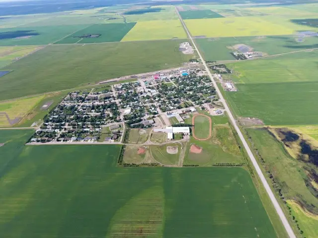 Aerial view of Elrose and surrounding farmland