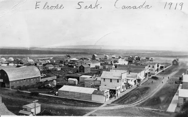 Elrose town and main street from above, 1919